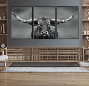 Texas Longhorn Wall Art Canvas Print – Framed Western Bull