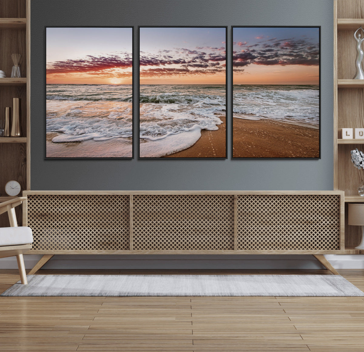 Ocean Sunset Wall Art Canvas Print – Framed Sandy Shore
