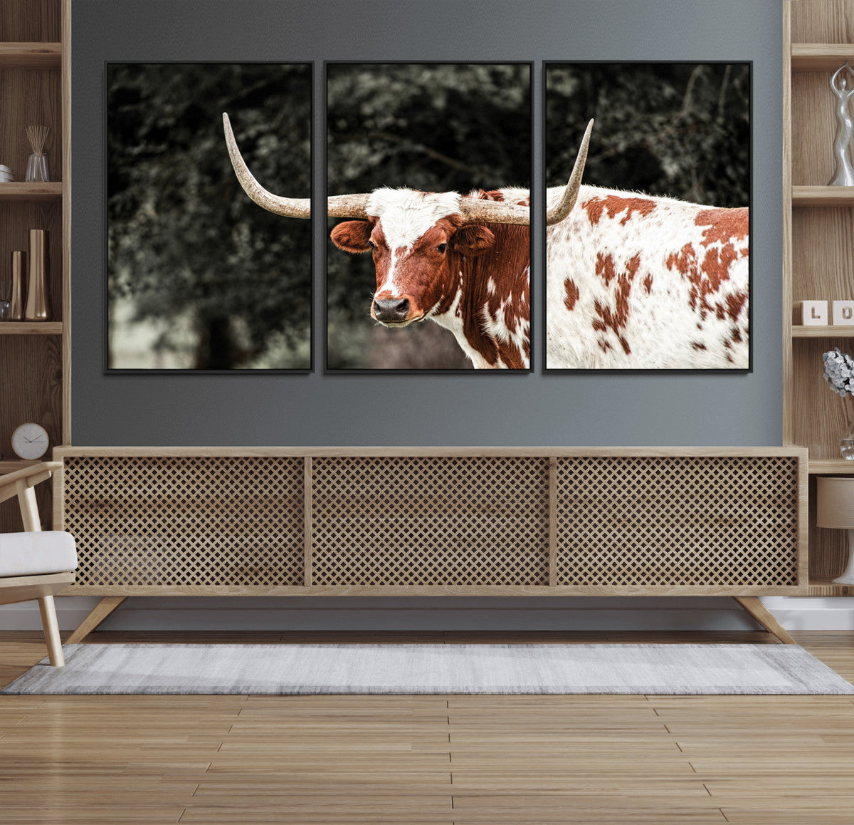 Texas Longhorn Wall Art Canvas Print – Framed Spotted Bull
