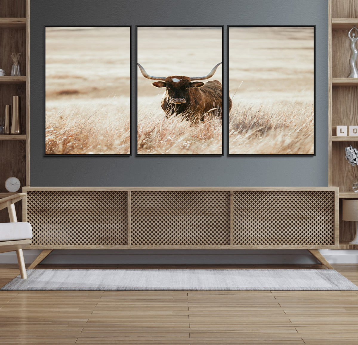 Texas Longhorn Wall Art Canvas Print – Framed Brown Horned