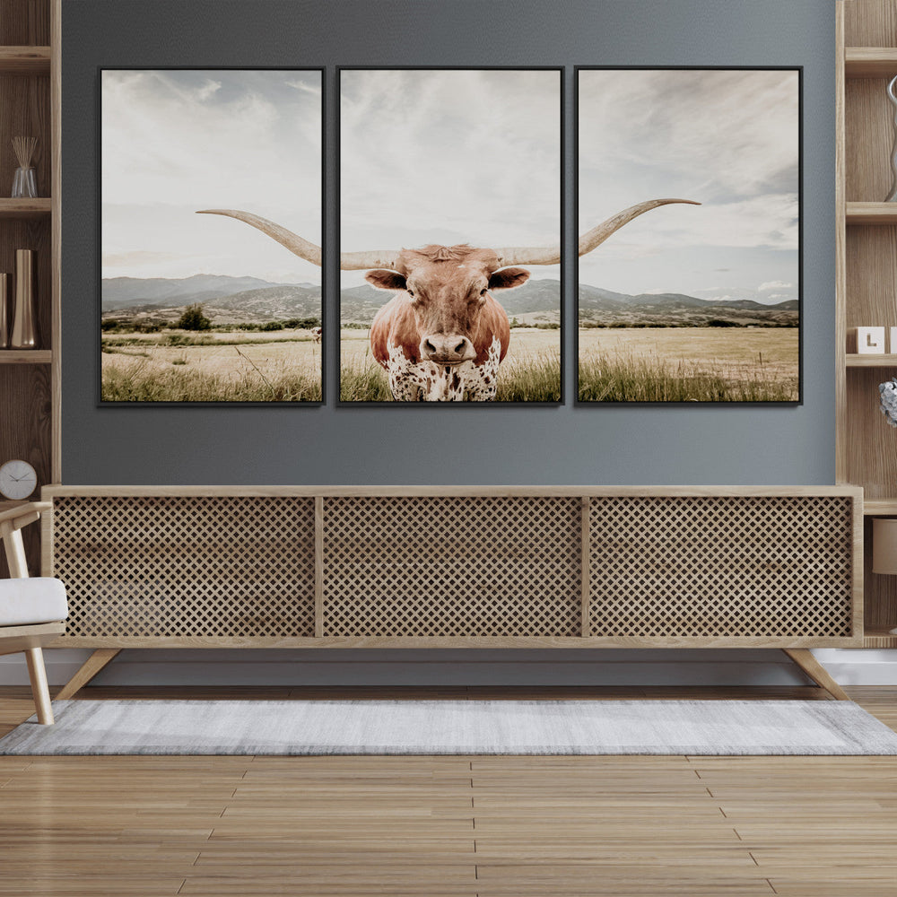 Texas Longhorn Wall Art Canvas Print – Framed Western Cow