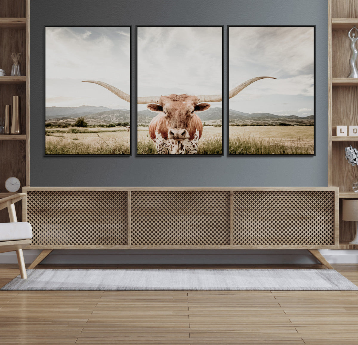 Texas Longhorn Wall Art Canvas Print – Framed Western Cow