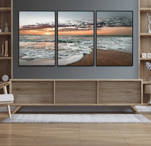Ocean Sunset Wall Art Canvas Print – Framed Beach Waves