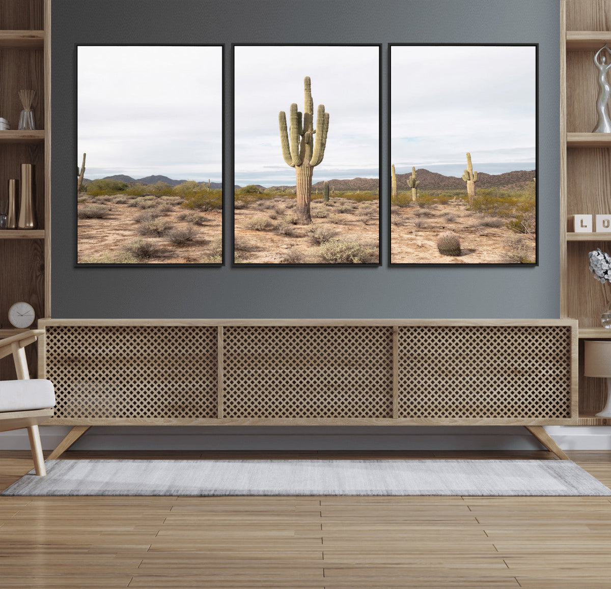 Saguaro Cactus Wall Art – Framed Desert Canvas Artwork,
