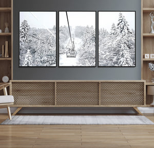 Snowy Ski Lift Wall Art – Framed Winter Mountain Canvas