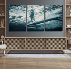 Underwater Surf Wall Art – Framed Ocean Wave Canvas Artwork,