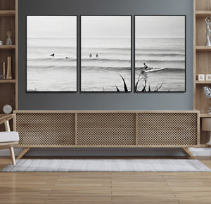Surfer Silhouette Wall Art – Framed Calm Ocean Canvas