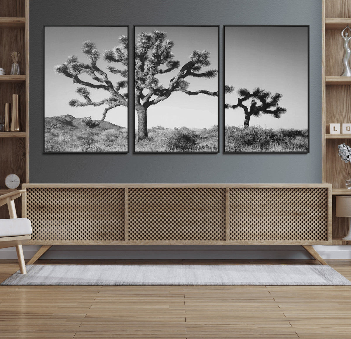 Joshua Tree Wall Art Canvas Print – Framed Monochrome Desert