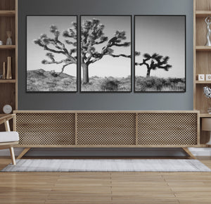 Joshua Tree Wall Art Canvas Print – Framed Monochrome Desert