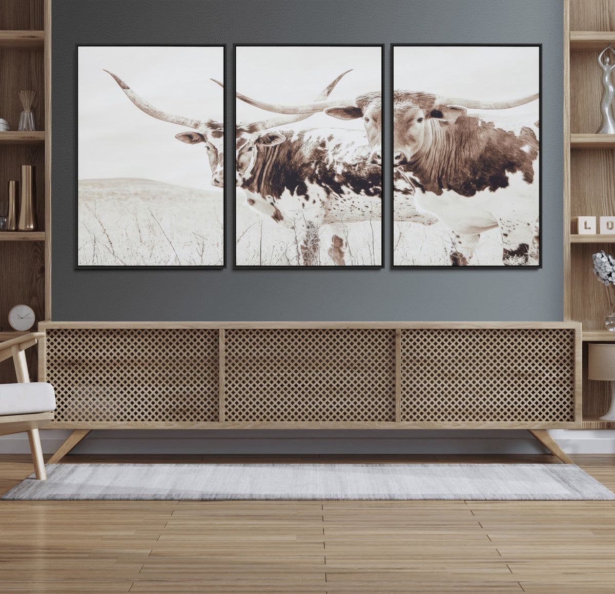 Longhorn Wall Art Canvas Print – Framed Western Cow Rustic