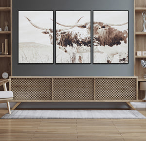 Longhorn Wall Art Canvas Print – Framed Western Cow Rustic