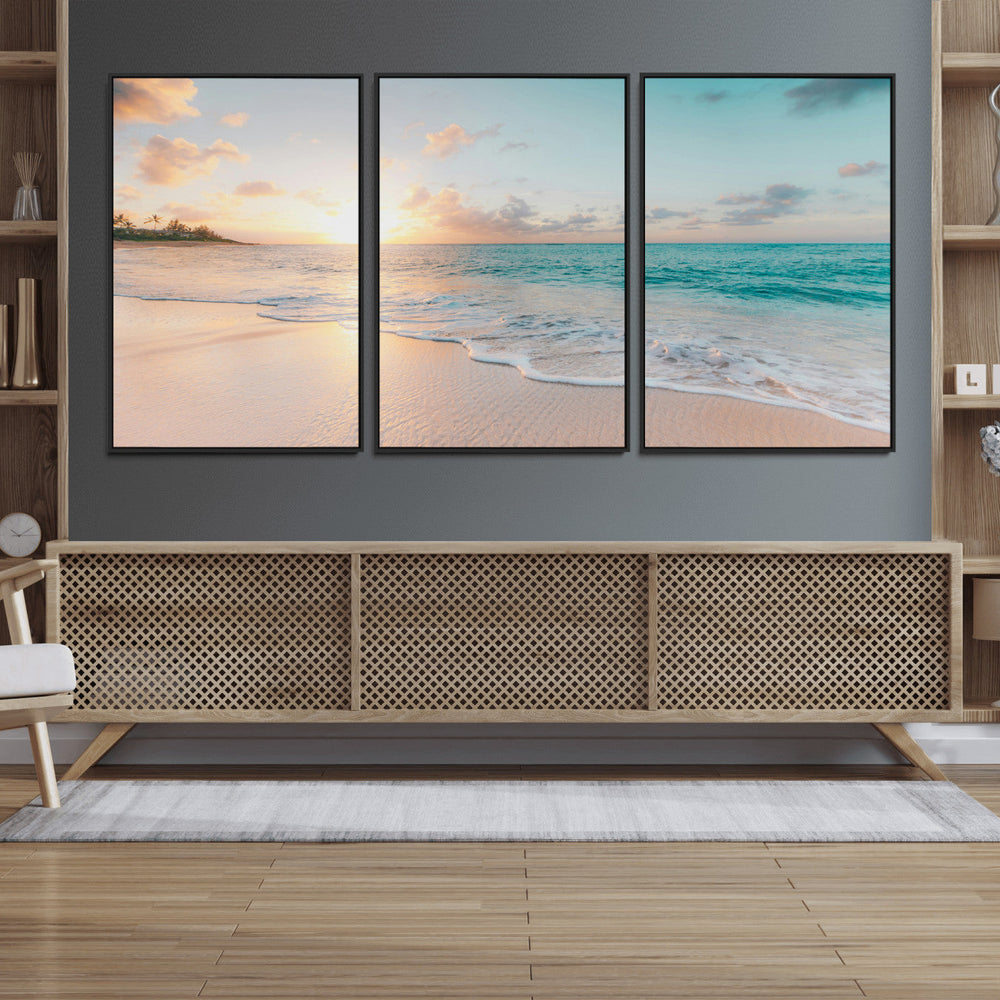 Beach Sunset Wall Art Canvas Print – Framed Ocean Waves
