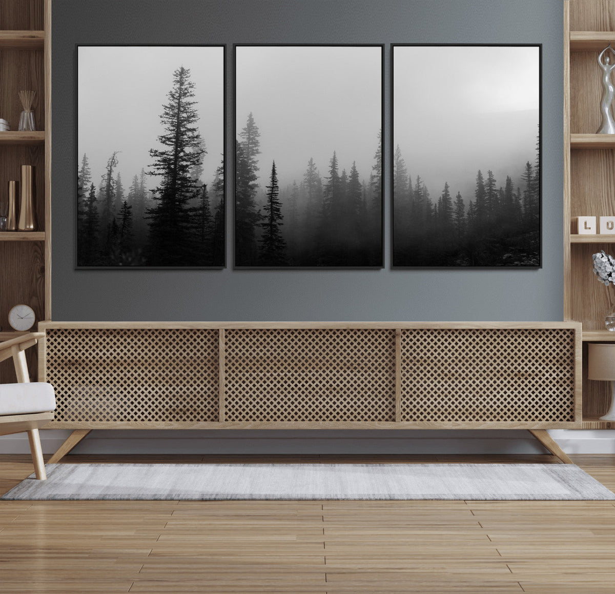 Misty Pines Wall Art Canvas Print – Framed Woodland