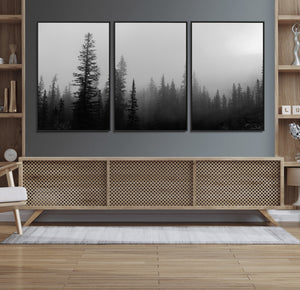 Misty Pines Wall Art Canvas Print – Framed Woodland