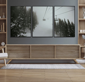 Ski Lift Wall Art Canvas Print – Snowy Pines Misty Landscape