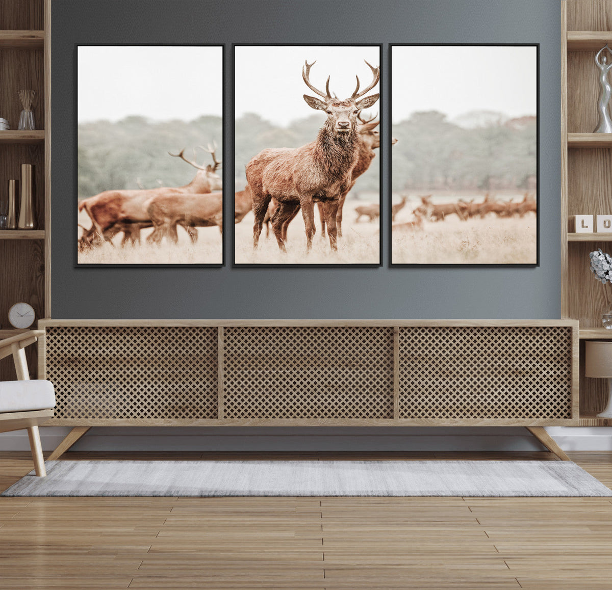 Rustic Nature Wall Art Canvas Print – Stag Woodland Framed