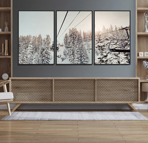 Frosty Pines Wall Art Canvas Print – Framed Cozy Cabin Ski
