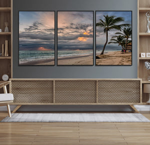 Tropical Storm Wall Art Canvas Print – Framed Moody Beach