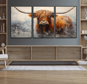 Scottish Highland Wall Art Canvas Print, Framed Longhorn Art
