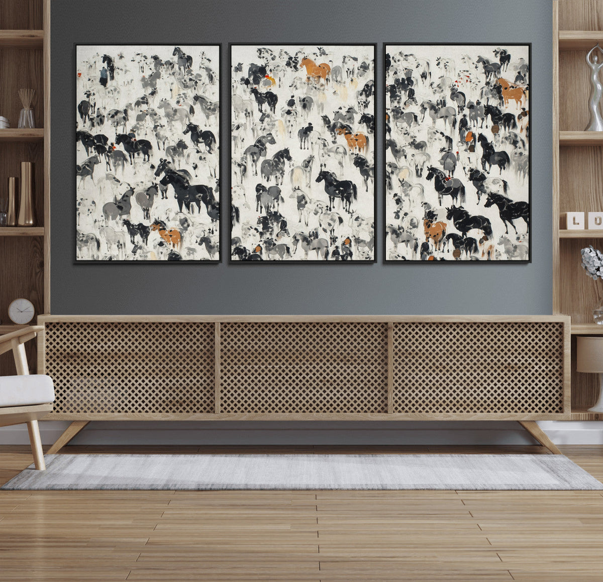 Wild Horse Stampede Wall Art Canvas Print – Monochrome