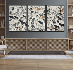 Wild Horse Stampede Wall Art Canvas Print – Monochrome