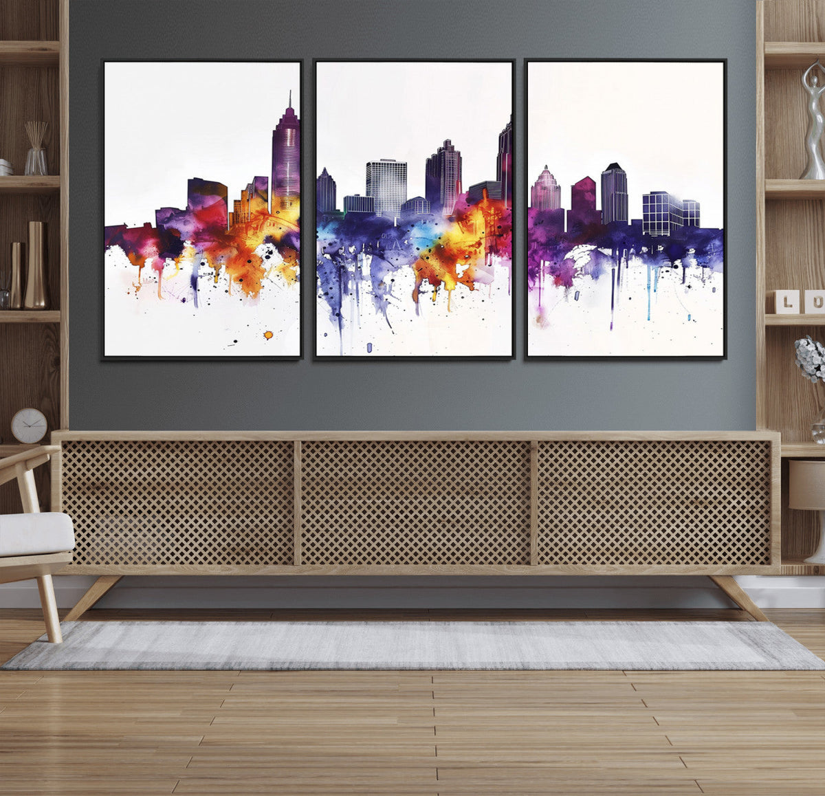 Atlanta Skyline Wall Art Canvas Print – Framed Colorful