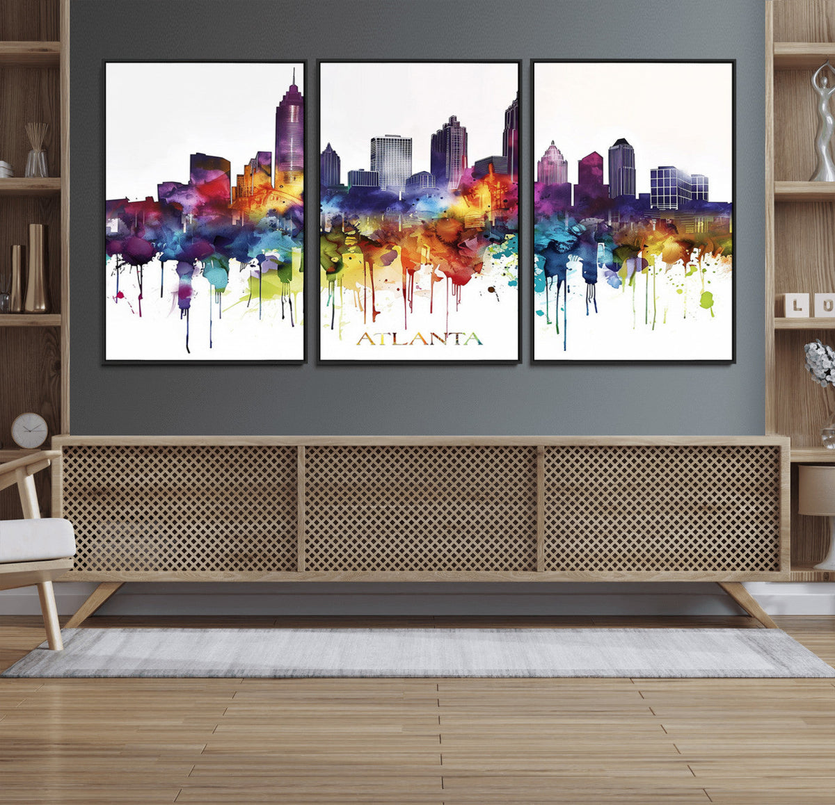 Atlanta Skyline Wall Art Canvas Print – Framed Colorful