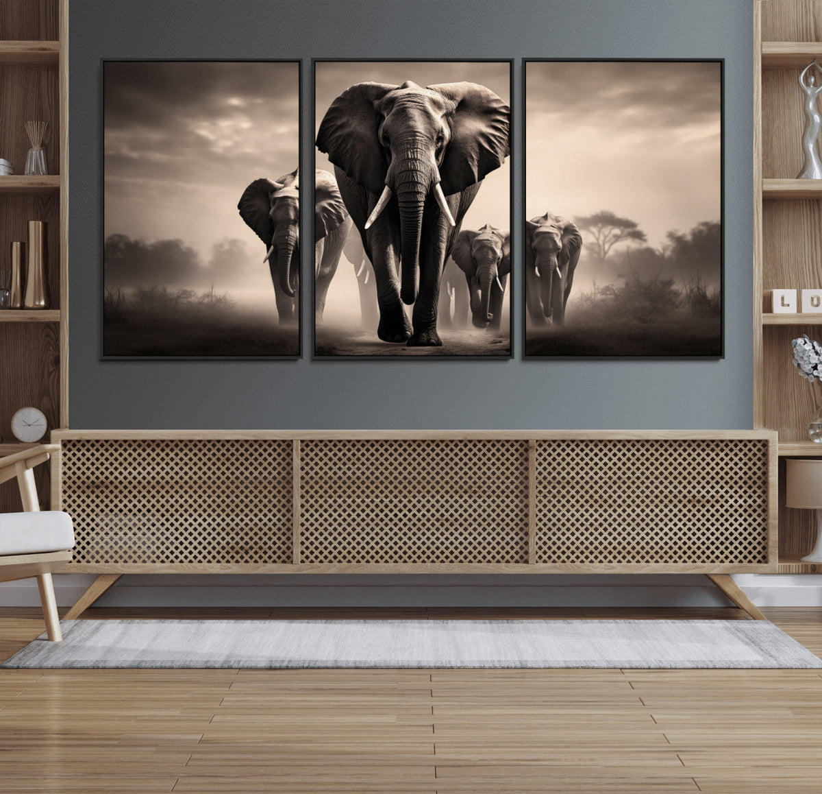 Elephant Family Wall Art Canvas Print, Framed Elephant Wall