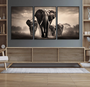 Elephant Family Wall Art Canvas Print, Framed Elephant Wall