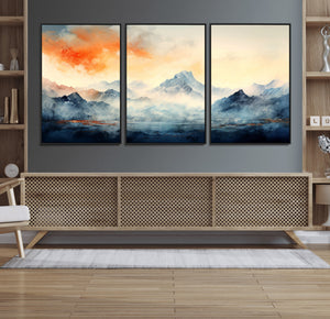 Warm Clouds Abstract Mountain Wall Art Canvas Print