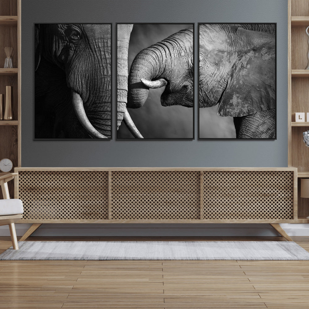 Elephant Family Wall Art Canvas, Framed Elephant Family