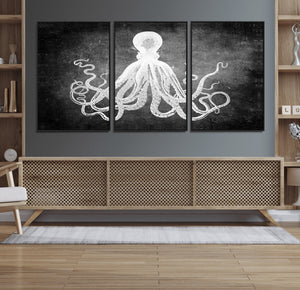 Black White Octopus Wall Art Canvas Print