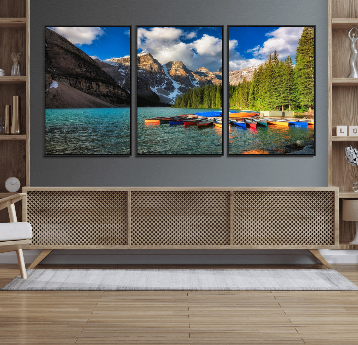 Moraine Lake 3-Panel Wall Art, Majestic Mountain and Lake