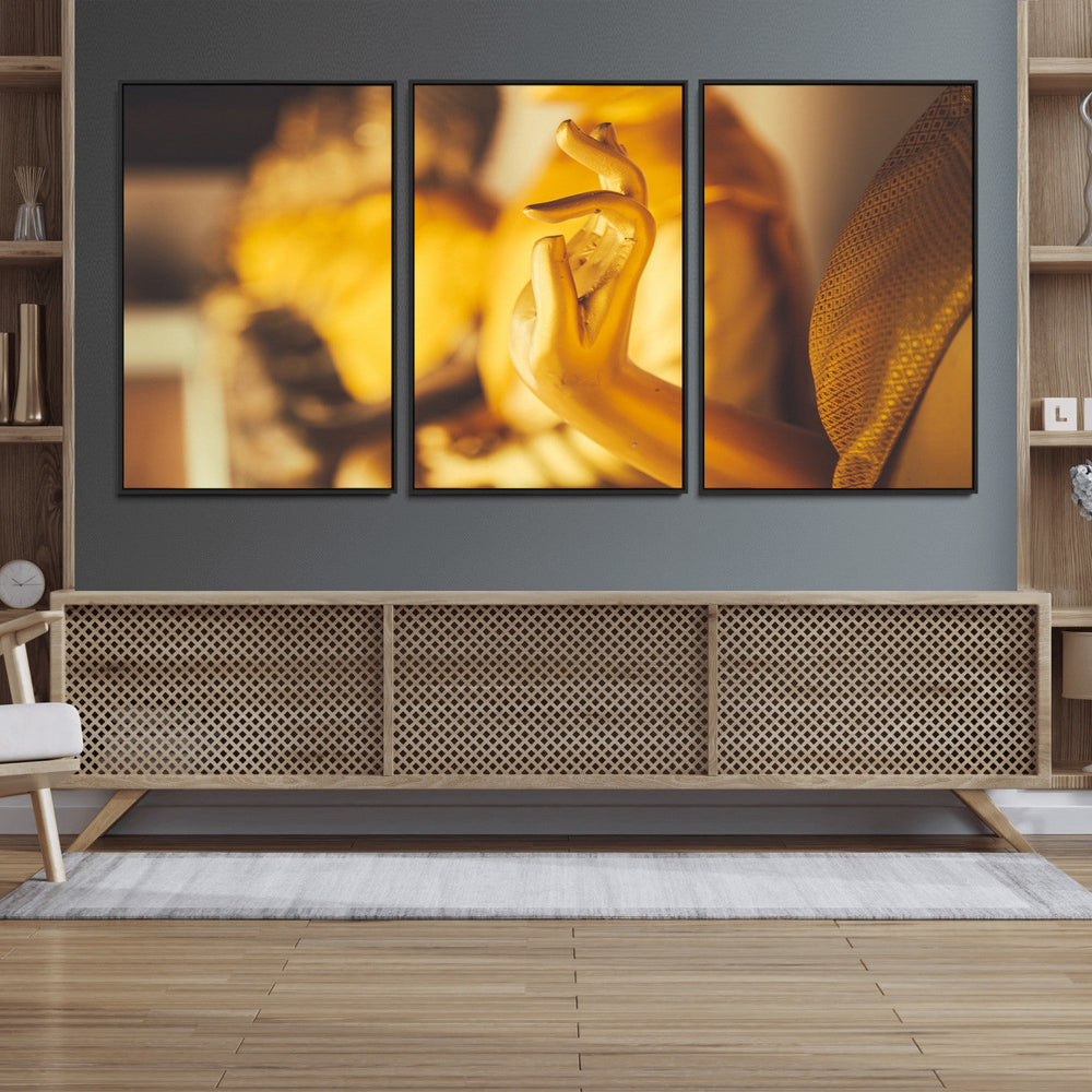 Gold Buddha Statue Hands Wall Art Canvas Print