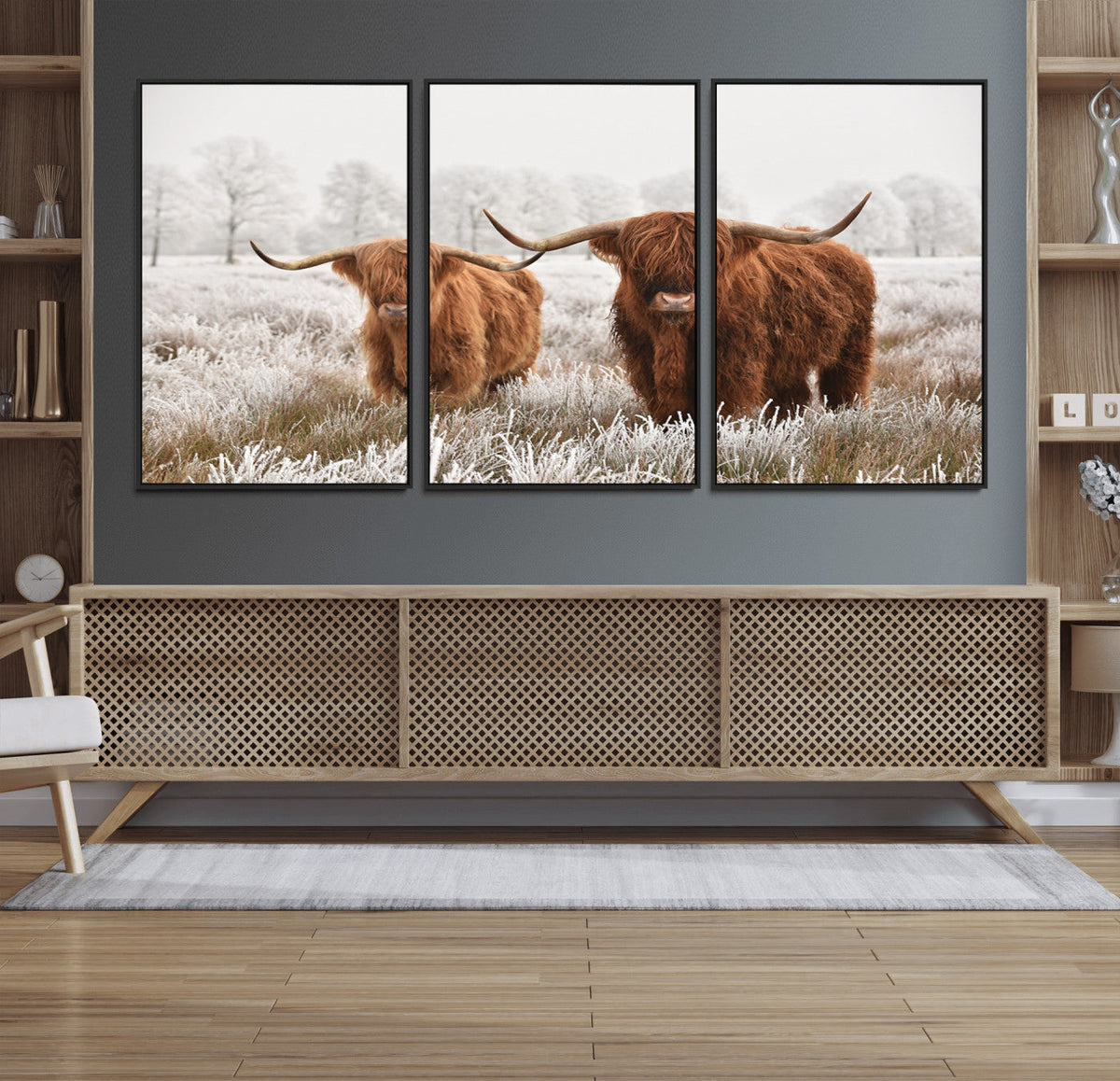 Longhorn Cattle Wall Art Canvas Print, Framed Farmhouse
