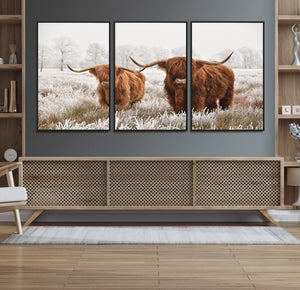 Longhorn Cattle Wall Art Canvas Print, Framed Farmhouse
