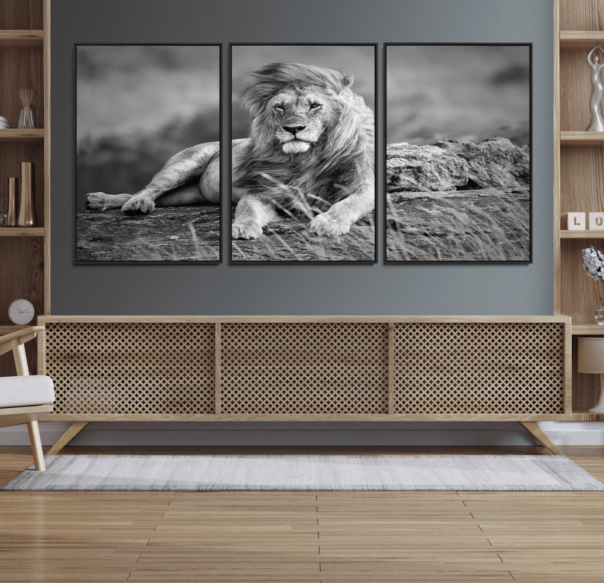 King Forest Lion Wall Art Canvas Print – Framed Majestic