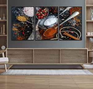 Spices and Seasonings Canvas Wall Art – Colorful Triptych