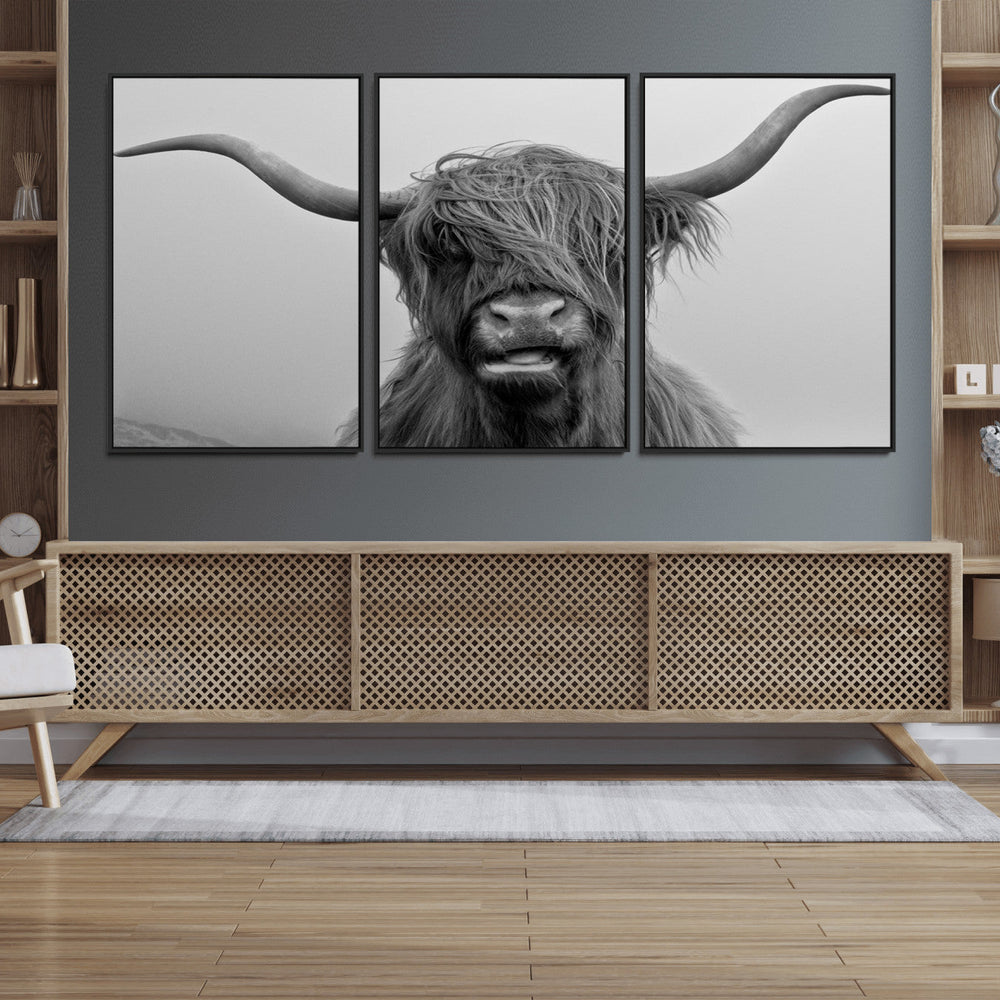 Texas Cow Wall Art Canvas, Texas Longhorn Cattle Canvas