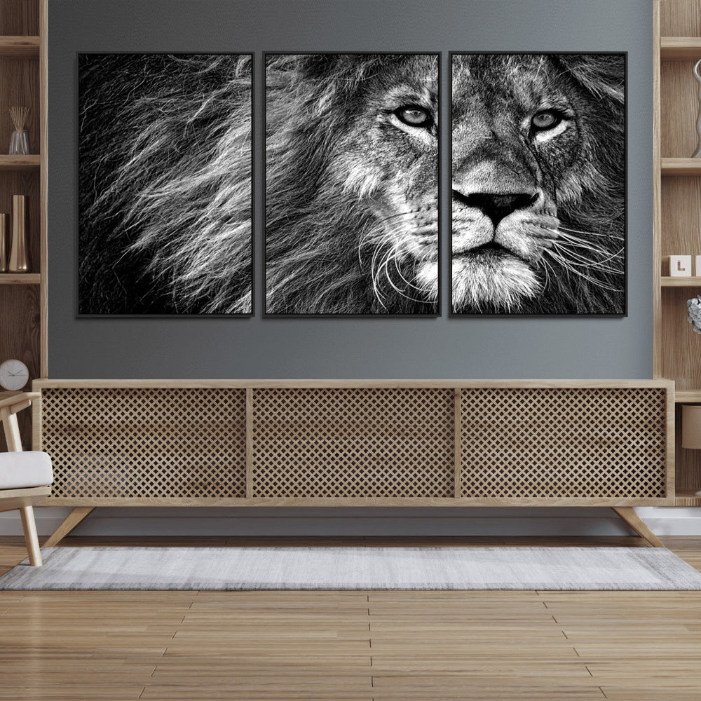 Black and White Lion Canvas Wall Art Print – Wildlife