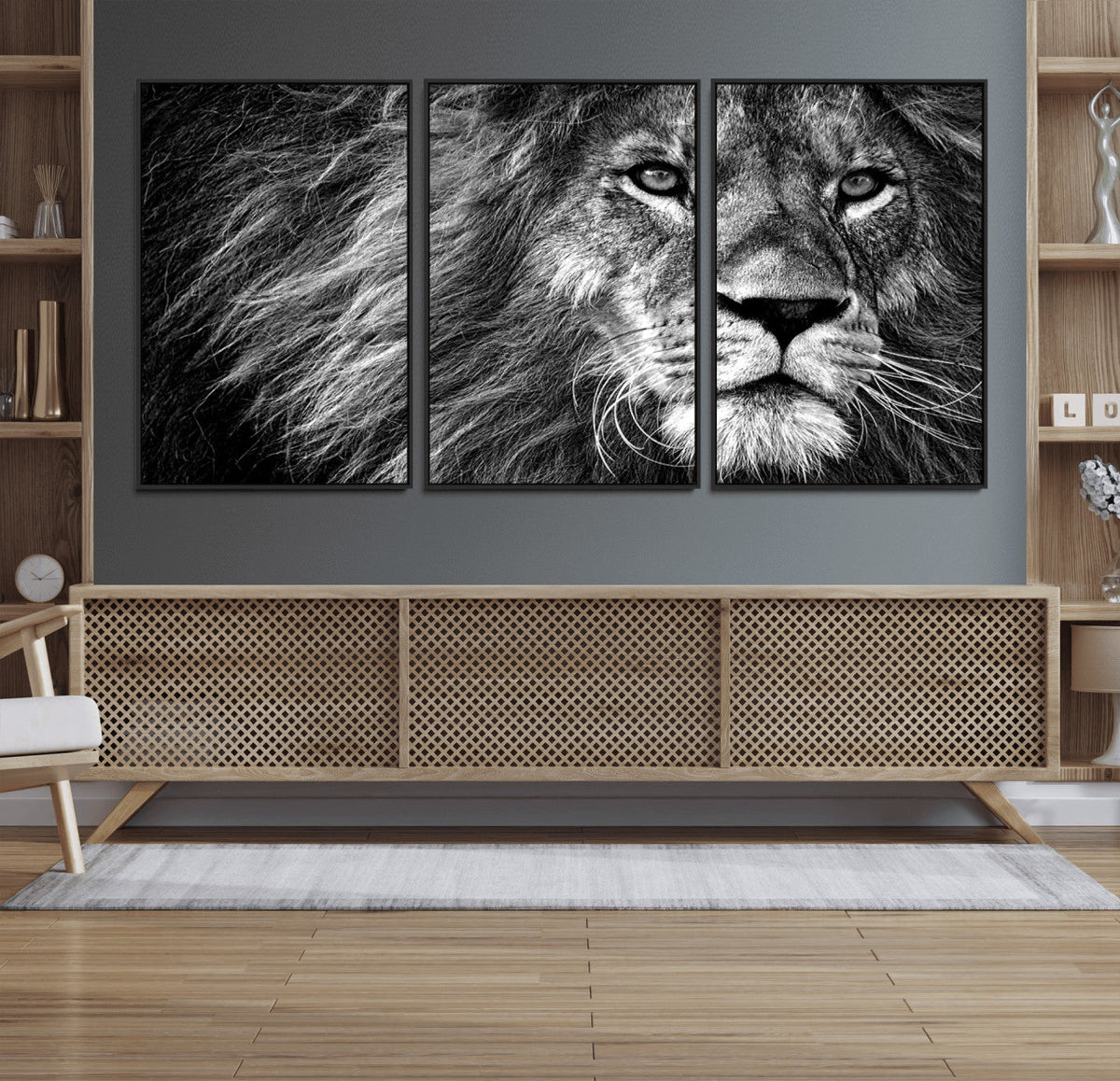 Black and White Lion Canvas Wall Art Print – Wildlife