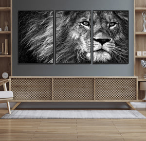 Black and White Lion Canvas Wall Art Print – Wildlife