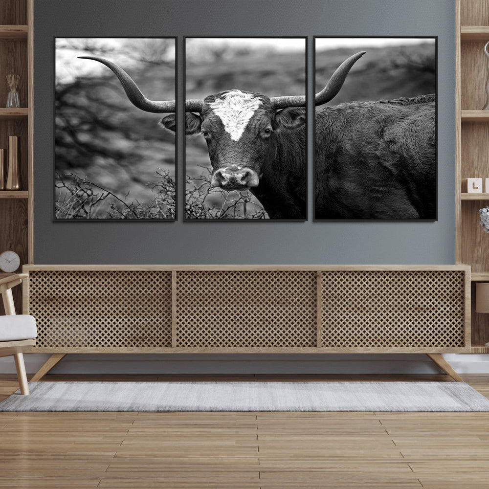 Western Home Wall Art Canvas Print, Framed Texas Longhorn