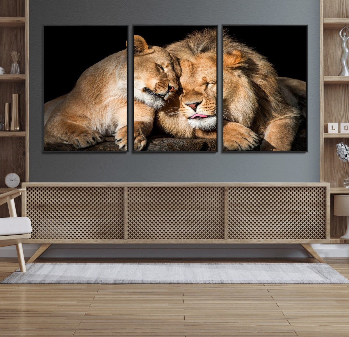 Lion and Lioness Wall Art Canvas Print – Framed African
