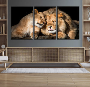 Lion and Lioness Wall Art Canvas Print – Framed African
