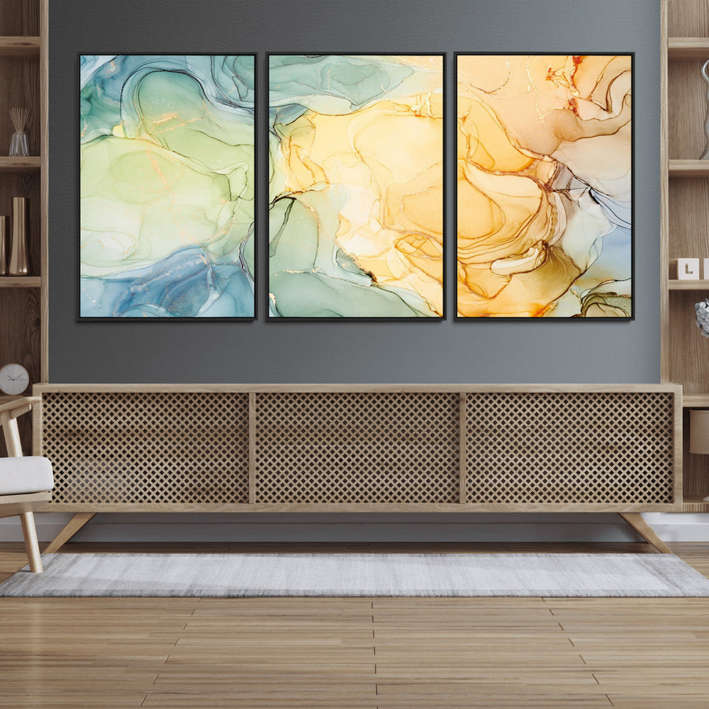 Green and Yellow Marble Fluid Effect Wall Art, Green and