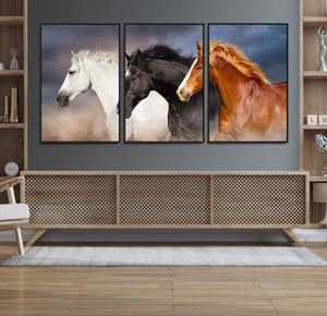 Animal Wall Art Three Horses Farmhouse Art Canvas, Framed
