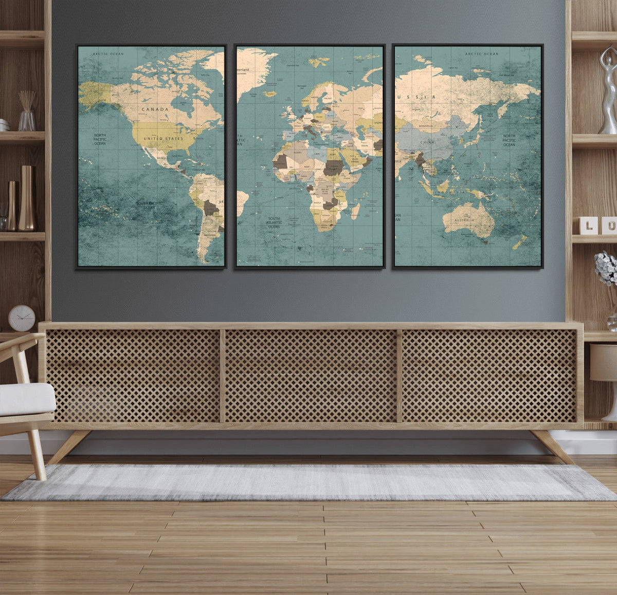Classic World Map Canvas Print – Framed Vintage Map Wall