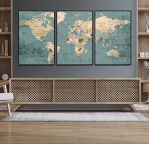 Classic World Map Canvas Print – Framed Vintage Map Wall
