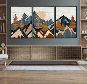 Abstract Wood Panel Effect Mountain Range Top Wall Art